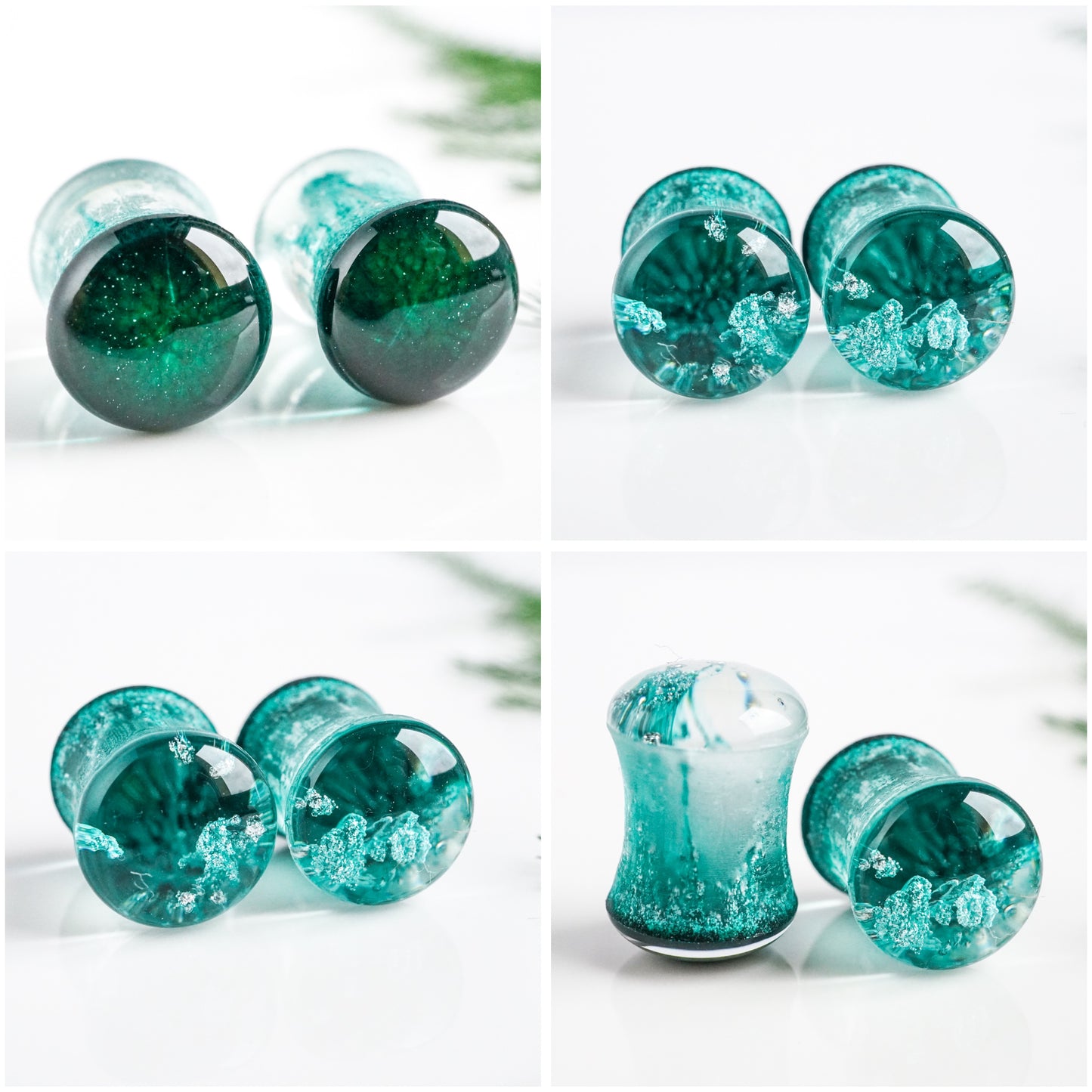Plugs  - Ohrplugs aus Resin in grün mit silber 0820