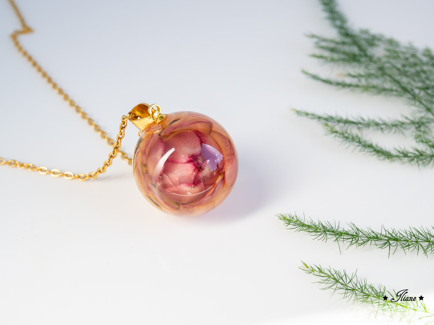 Kette Kugel mit Strohblume - gold 0850