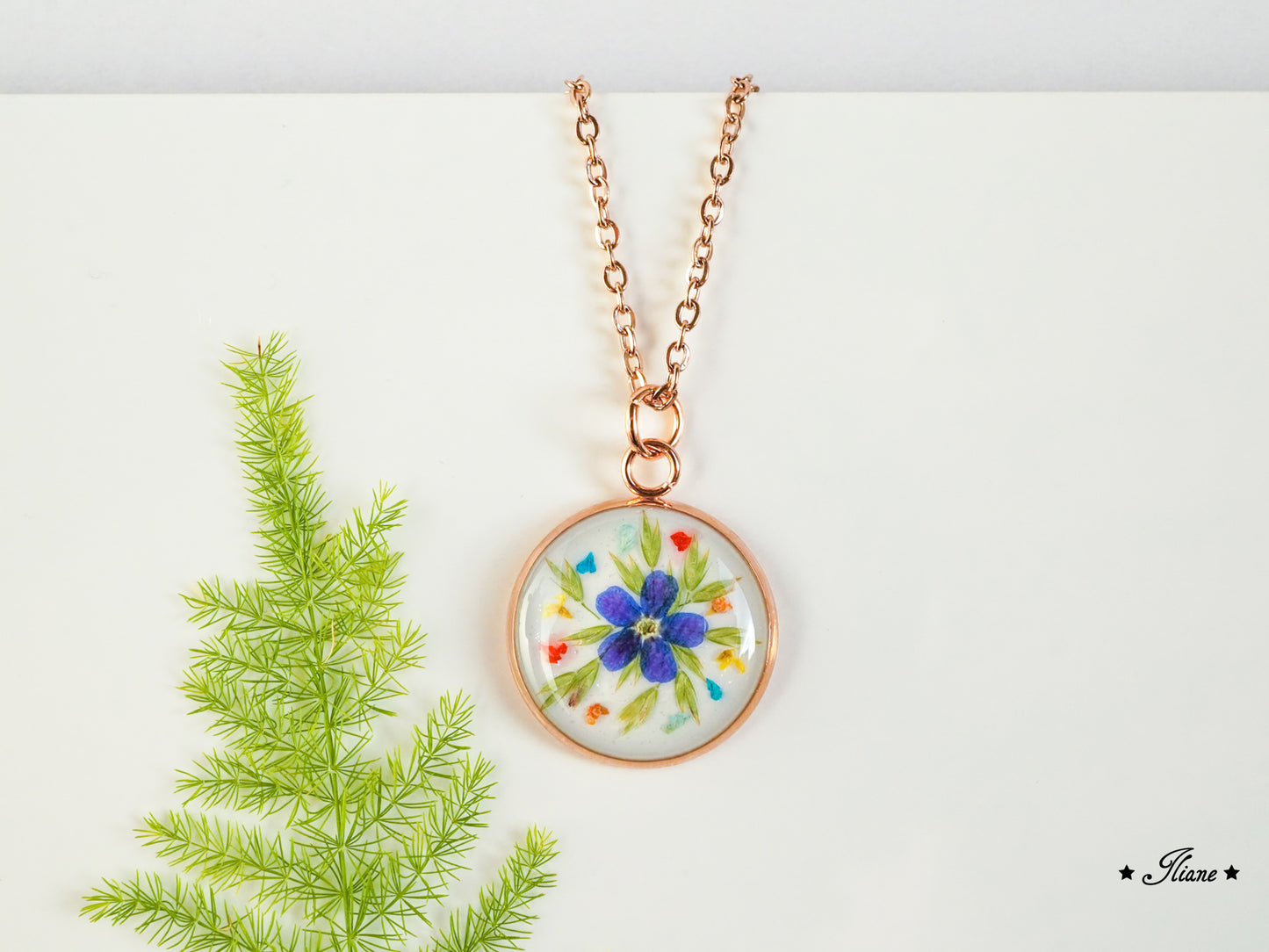 buntes Vergissmeinnicht - Kette Edelstahl silber, gold oder roségold 0817