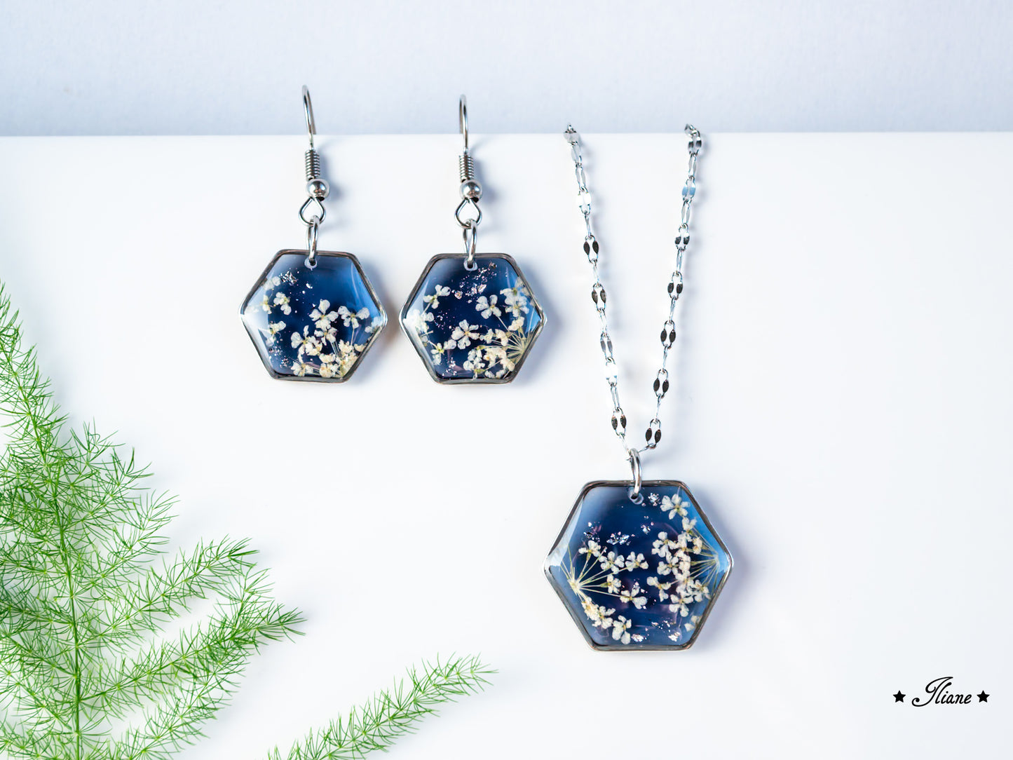 Doldenblüten onyx - SET Edelstahl silber 0872