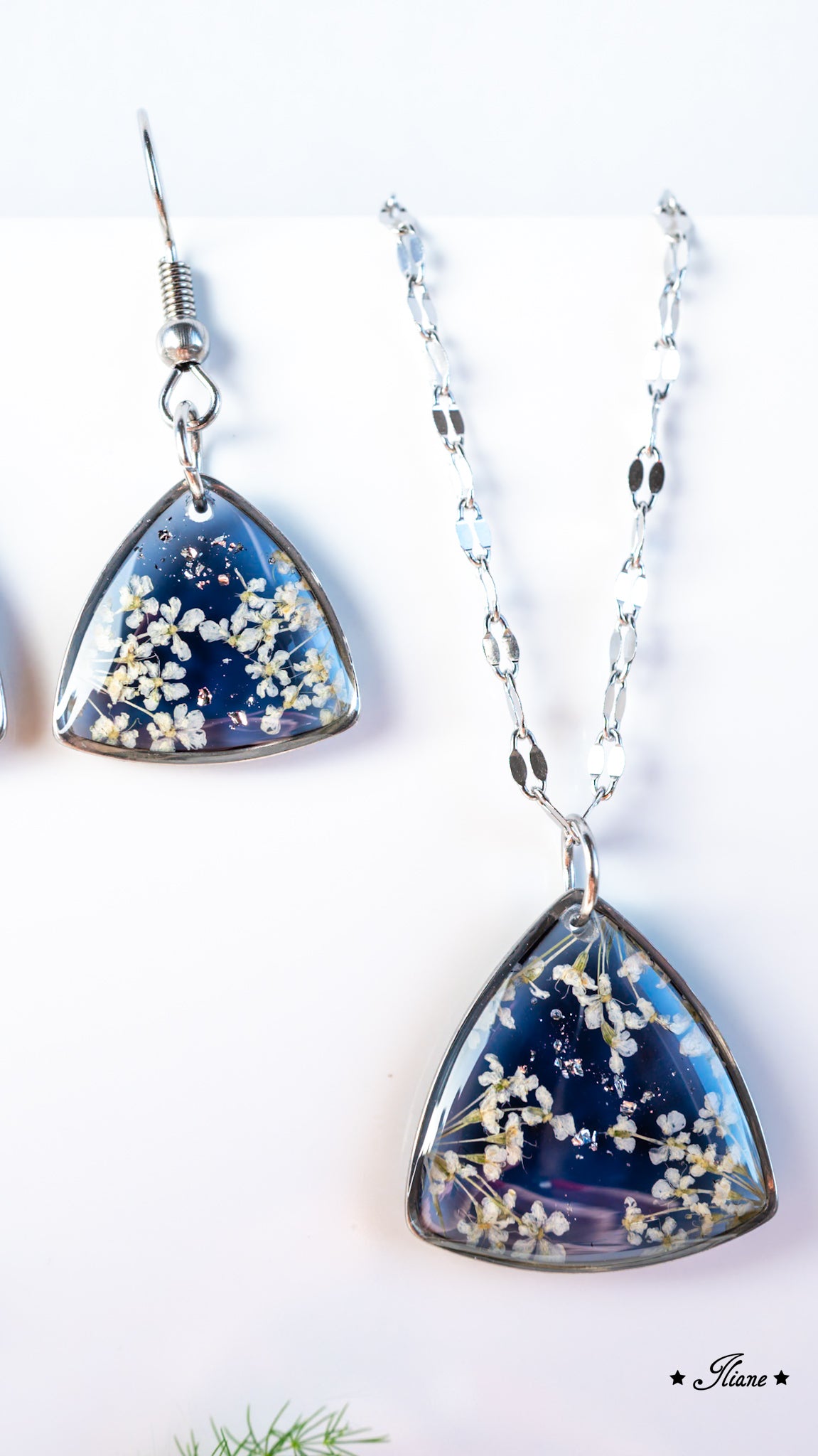 Doldenblüten onyx - SET Edelstahl silber 0875