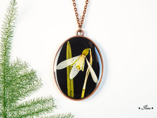 Schneeglöckchen - Kette oval antik kupfer 0839