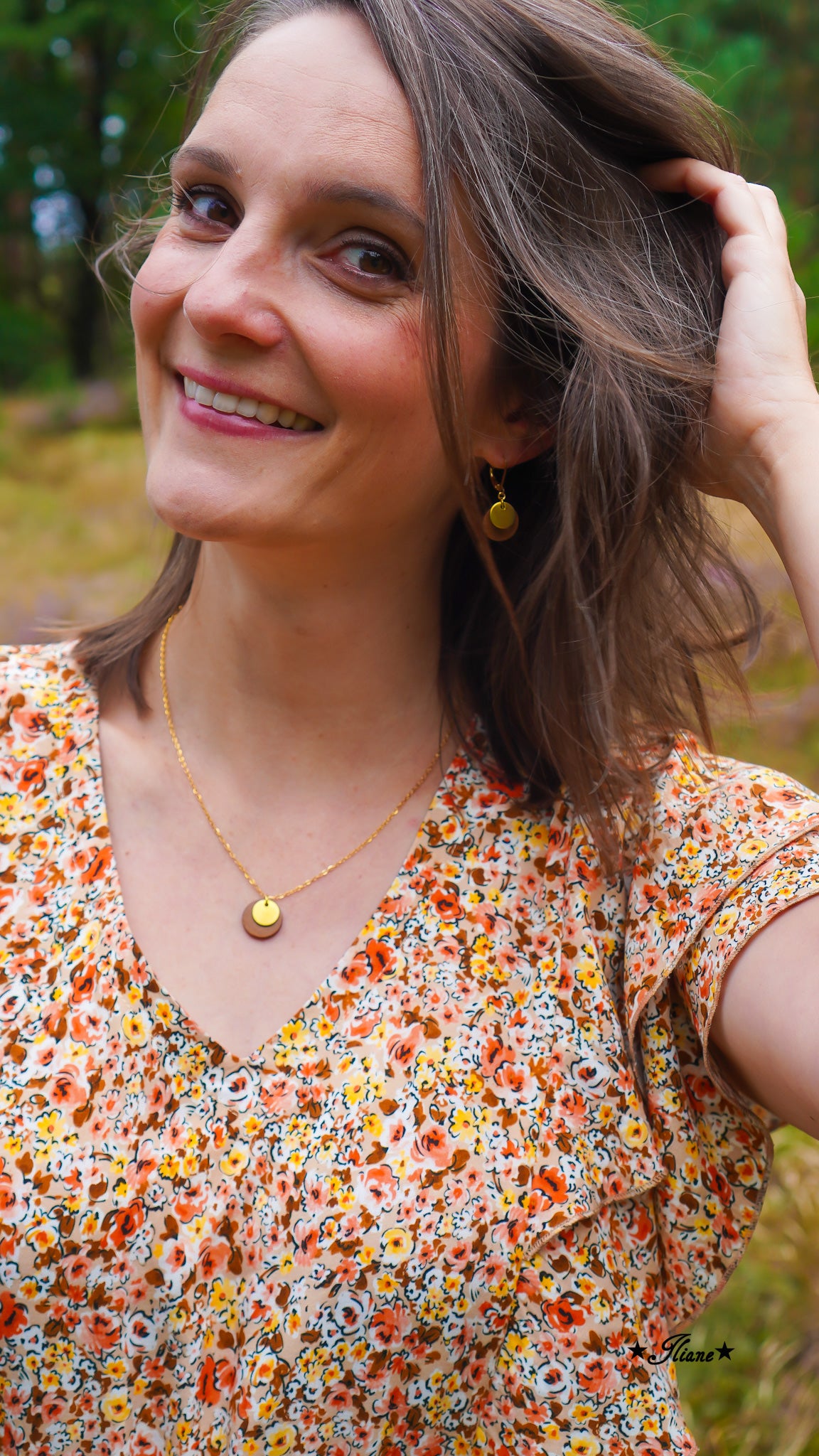 Nussbaum und Messing - SET Ohrringe und Kette silber, gold, roségold, antik bronze