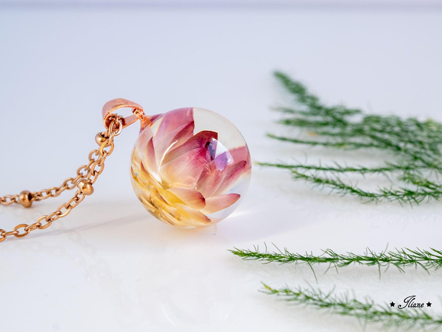 Kette Kugel mit Strohblume - roségold 0848