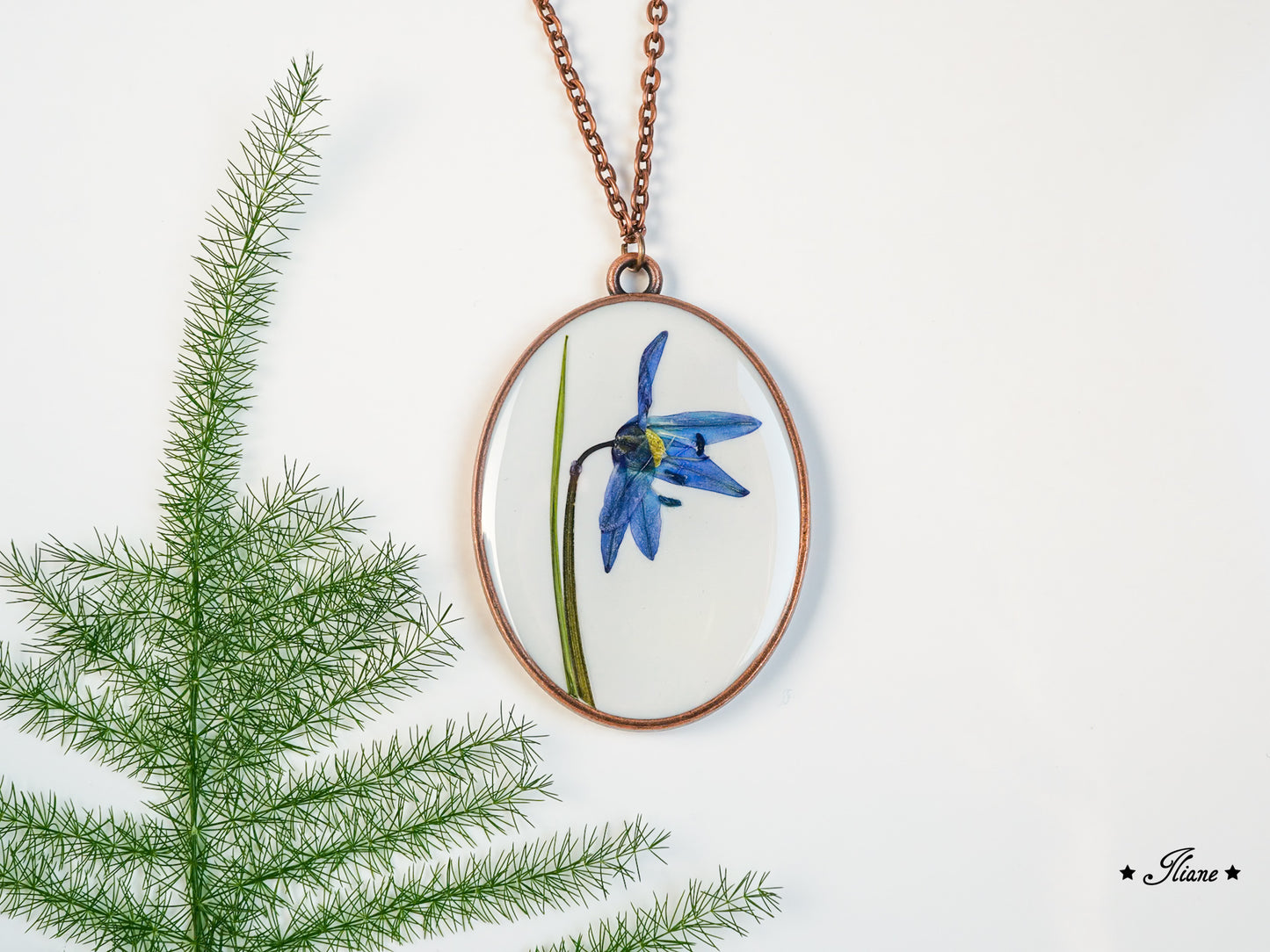 Blaustern - Kette oval antik kupfer 0838