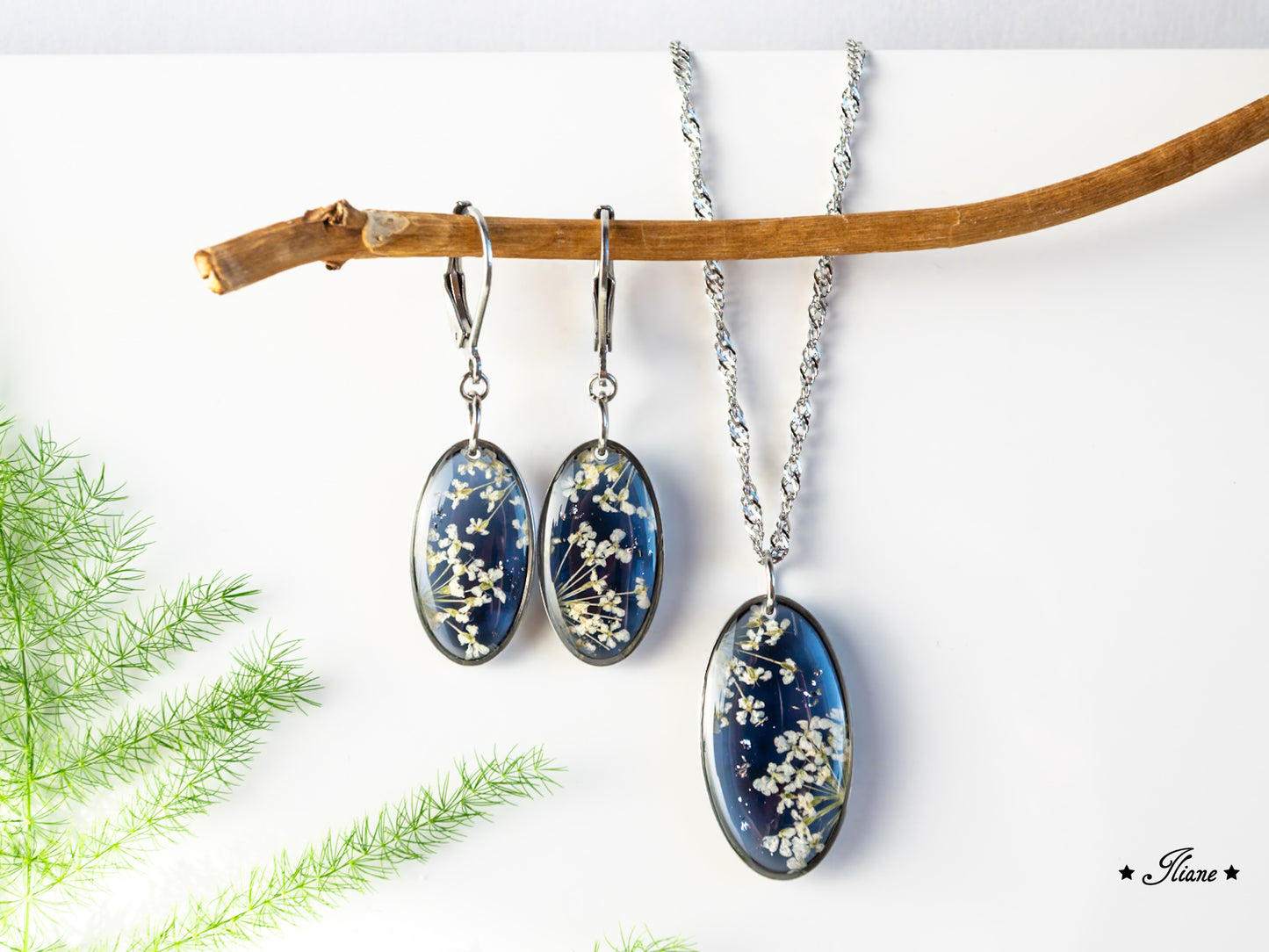 Doldenblüten onyx - SET Edelstahl silber 0881