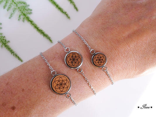 personalisiertes Armband aus Holz und Edelstahl silber, gold oder roségoldfarben
