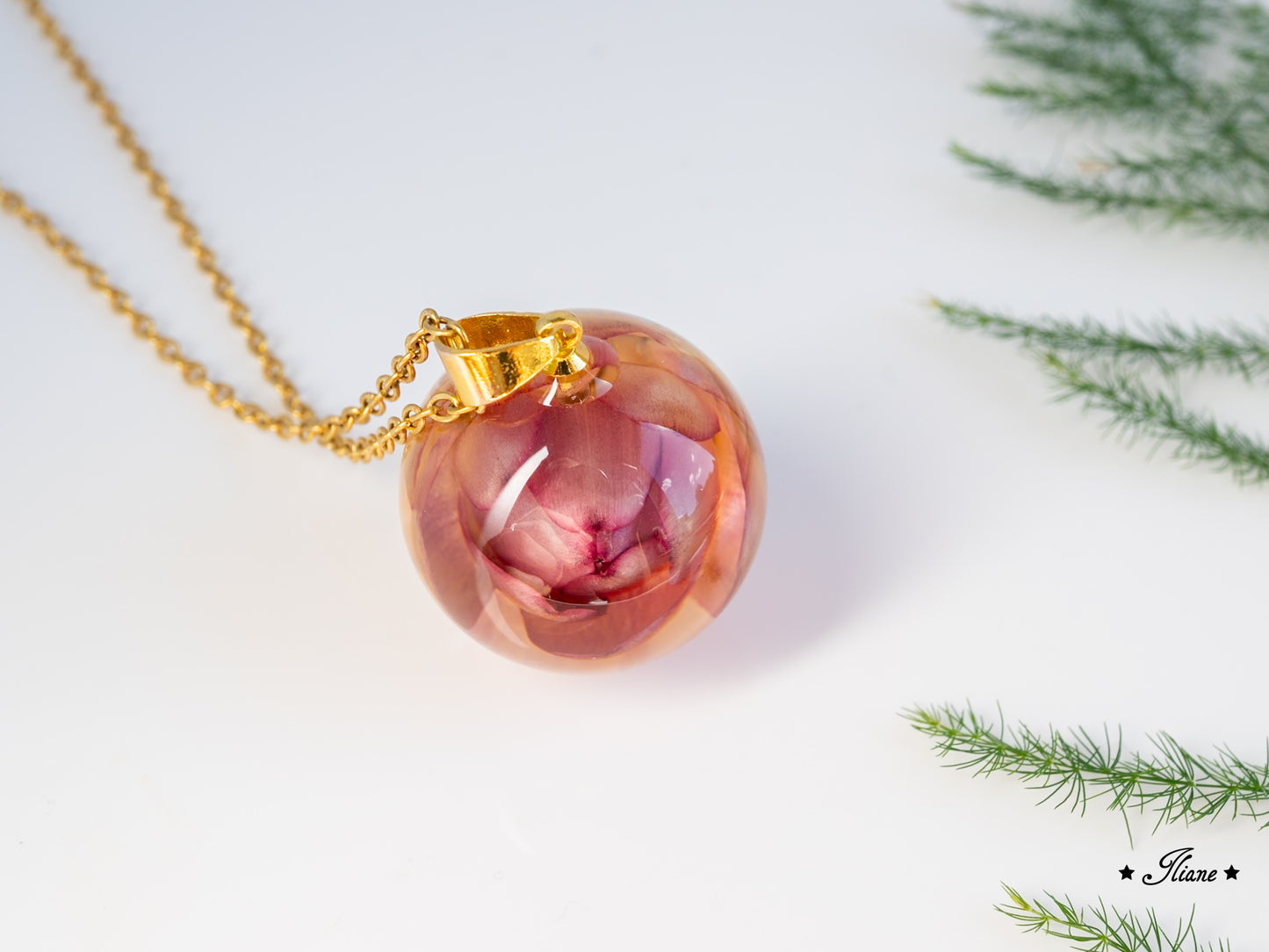 Kette Kugel mit Strohblume - gold 0850