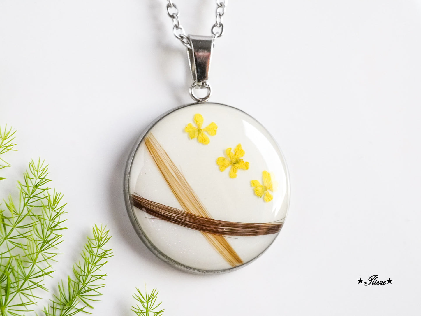 Dein persönliches Erinnerungsschmuckstück mit Haaren und Blüten - Kette rund Edelstahl silber, gold oder roségold