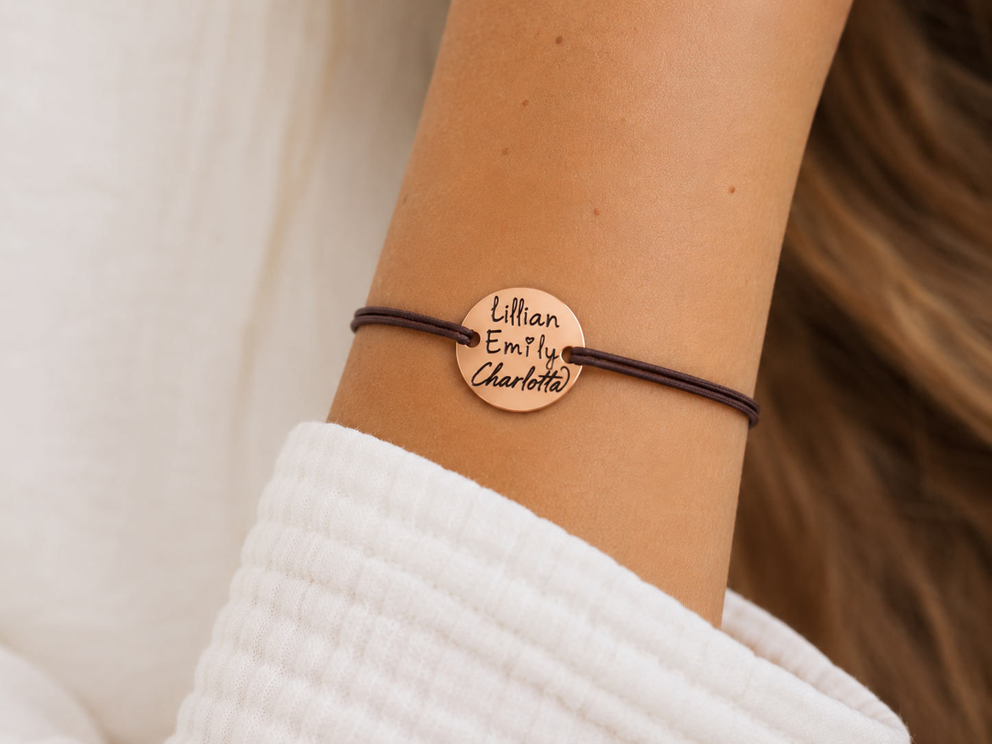 personalisiertes Armband mit Textilband - Edelstahl silber, gold oder roségoldfarben