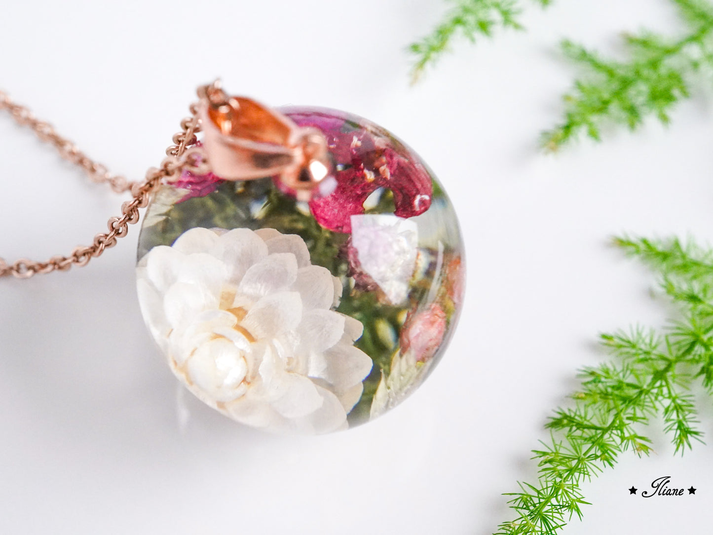 Dein persönliches Erinnerungsschmuckstück mit eigenen Blüten - Kette Kugel Edelstahl silber, gold oder roségold