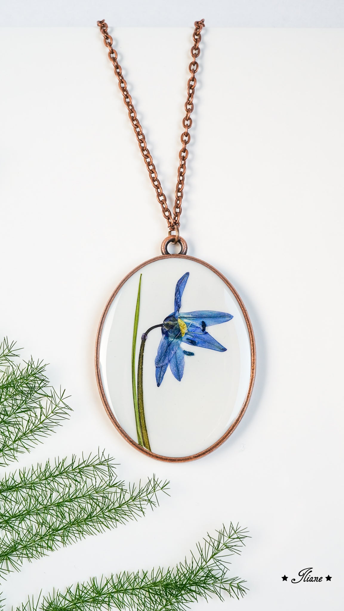 Blaustern - Kette oval antik kupfer 0838