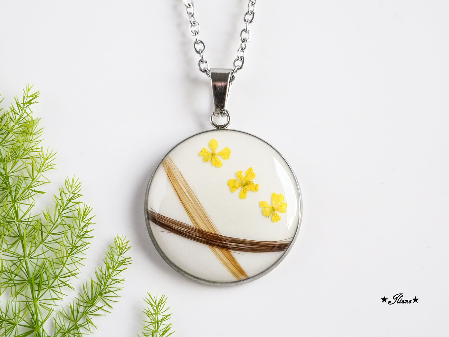 Dein persönliches Erinnerungsschmuckstück mit Haaren und Blüten - Kette rund Edelstahl silber, gold oder roségold
