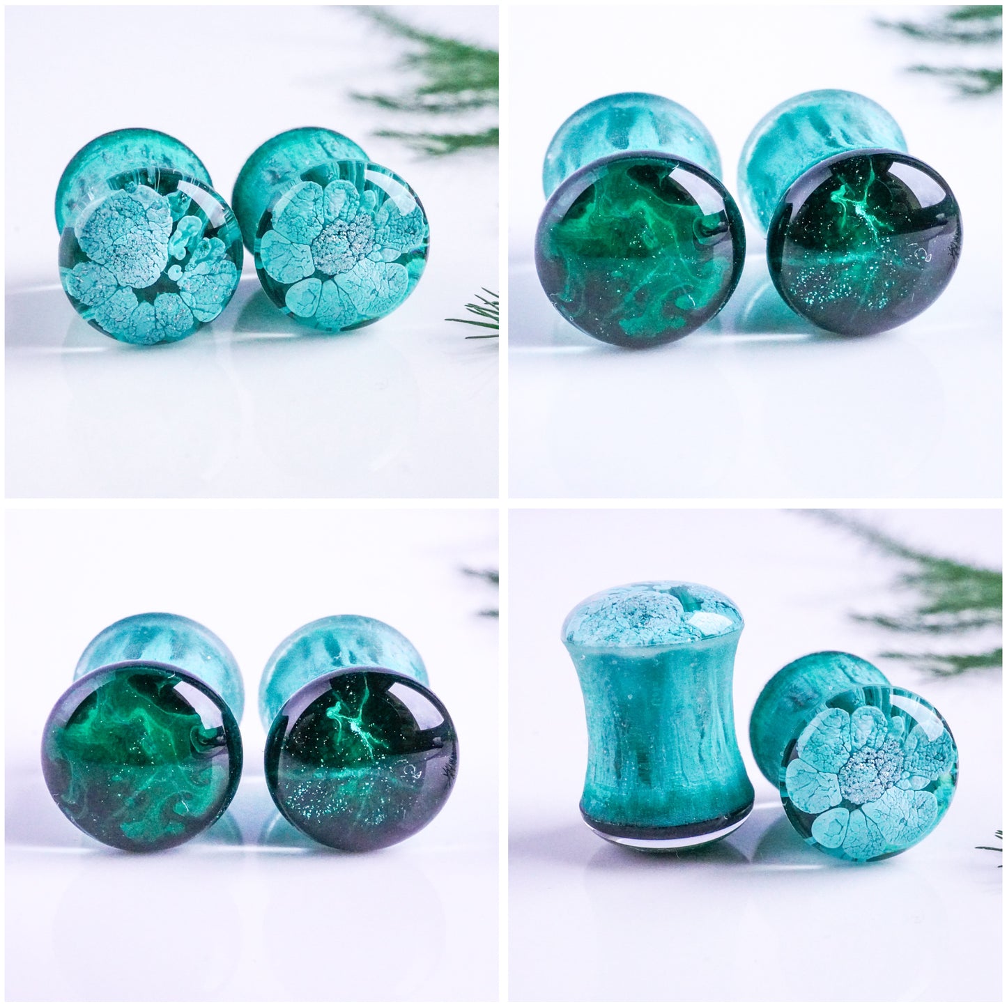 Plugs  - Ohrplugs aus Resin in grün mit silber 0820