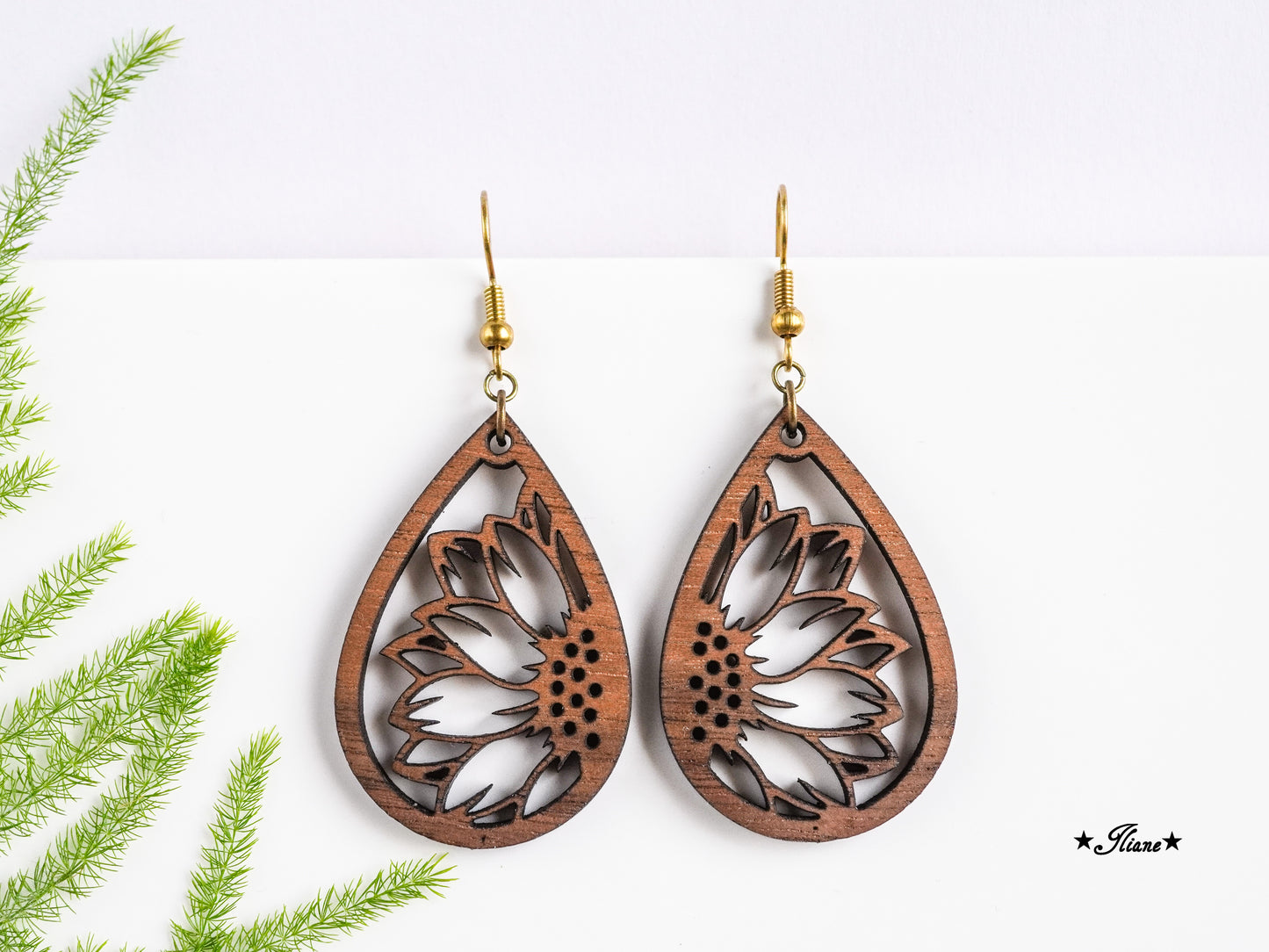 Holzohrringe Sonnenblume Boho Tropfen