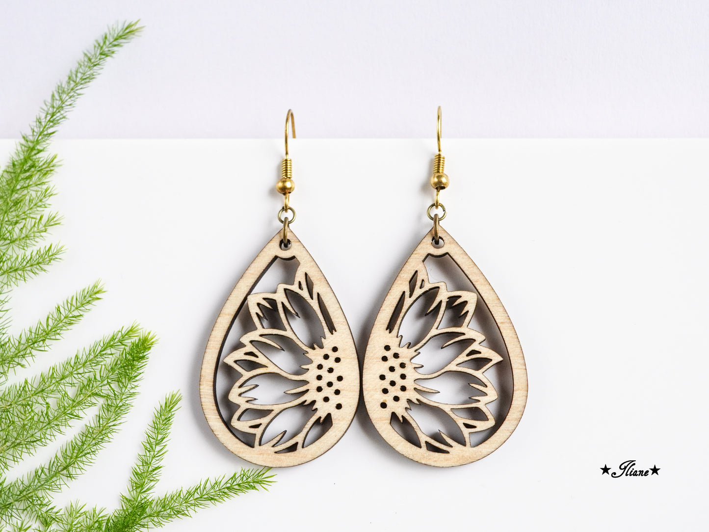 Holzohrringe Sonnenblume Boho Tropfen