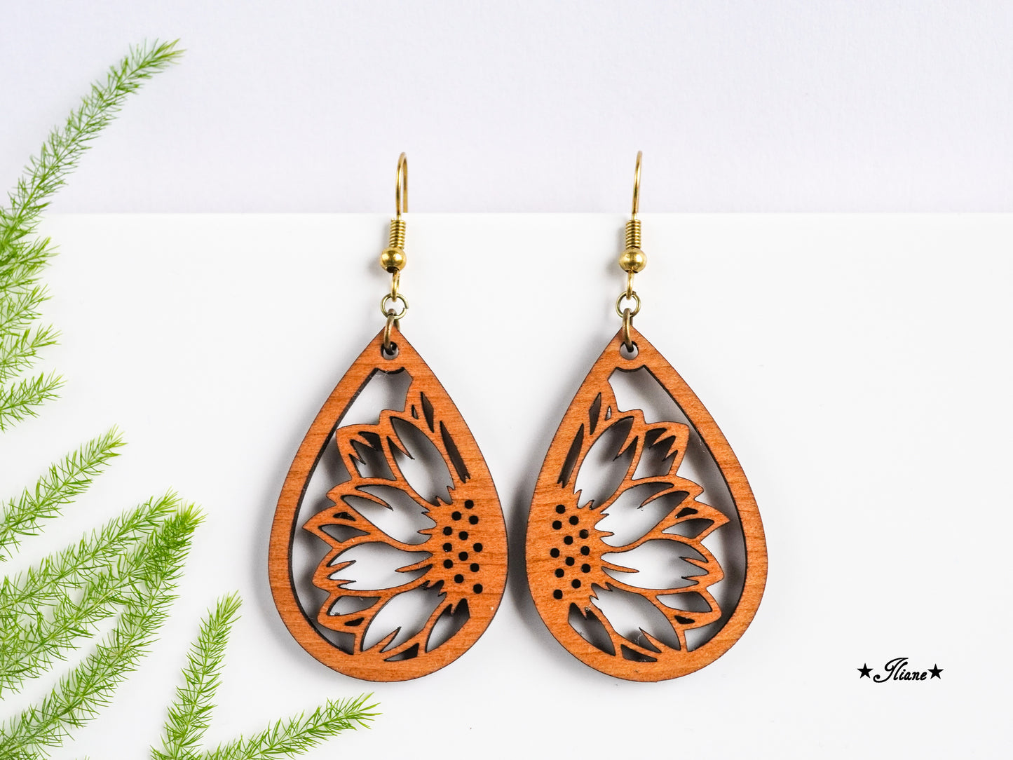 Holzohrringe Sonnenblume Boho Tropfen