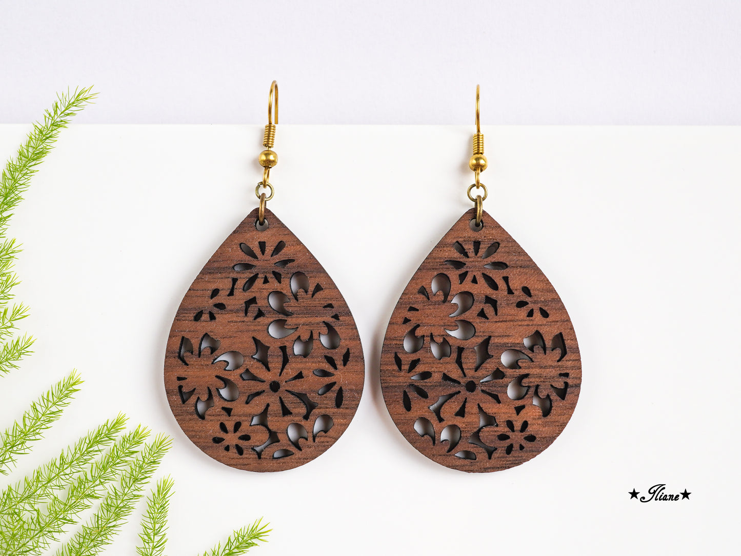 Holzohrringe Blumen Boho Tropfen