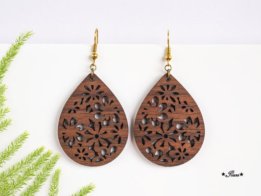 Holzohrringe Blumen Boho Tropfen