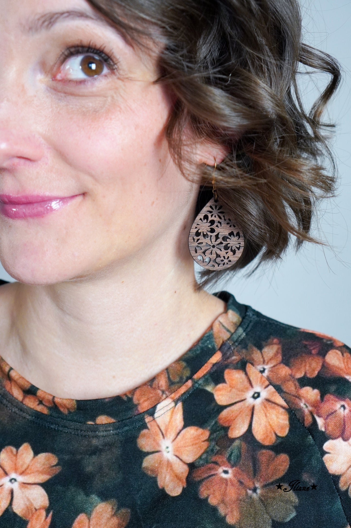 Holzohrringe Blumen Boho Tropfen