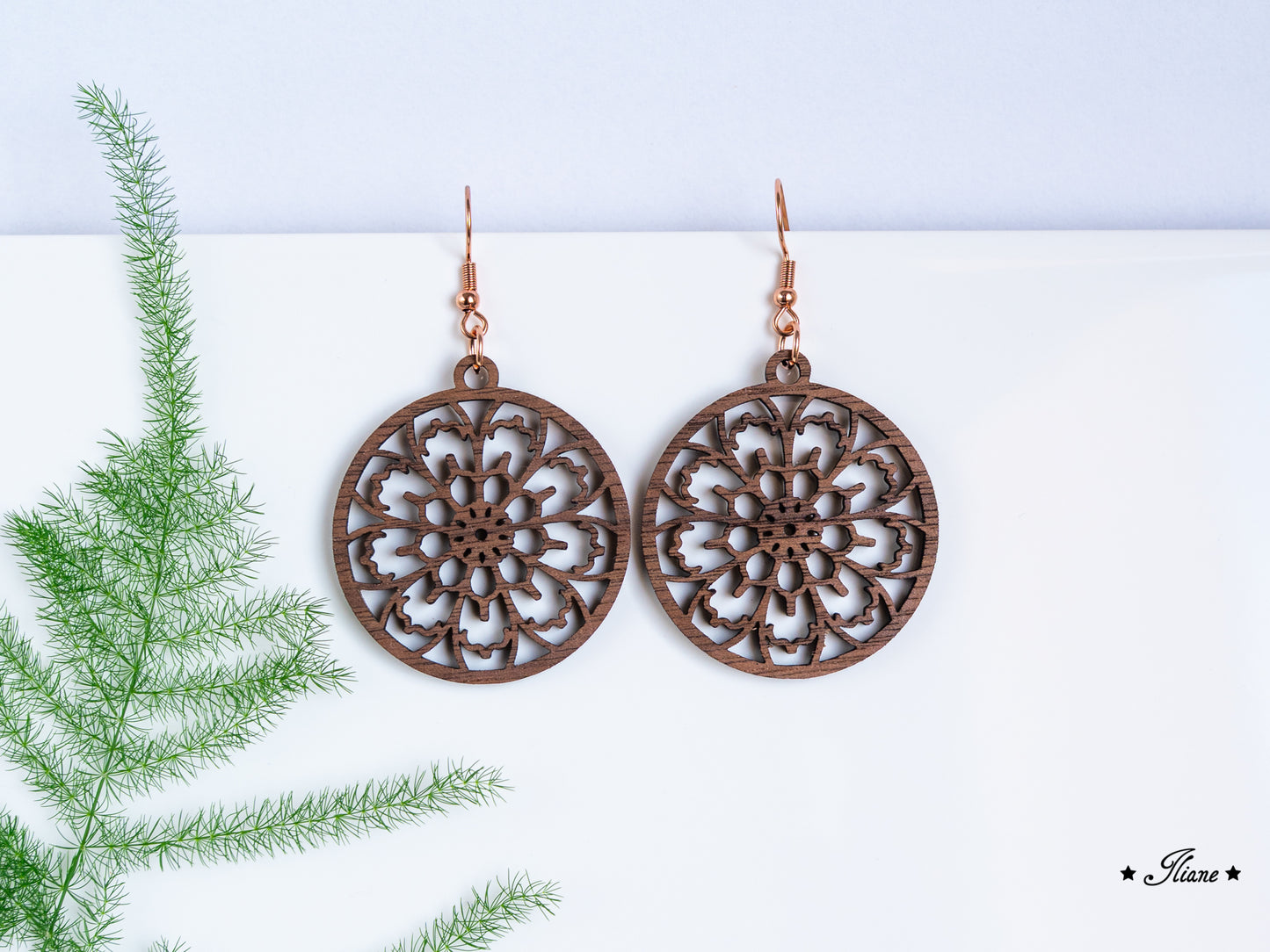 Holzohrringe Mandala Boho rund #3