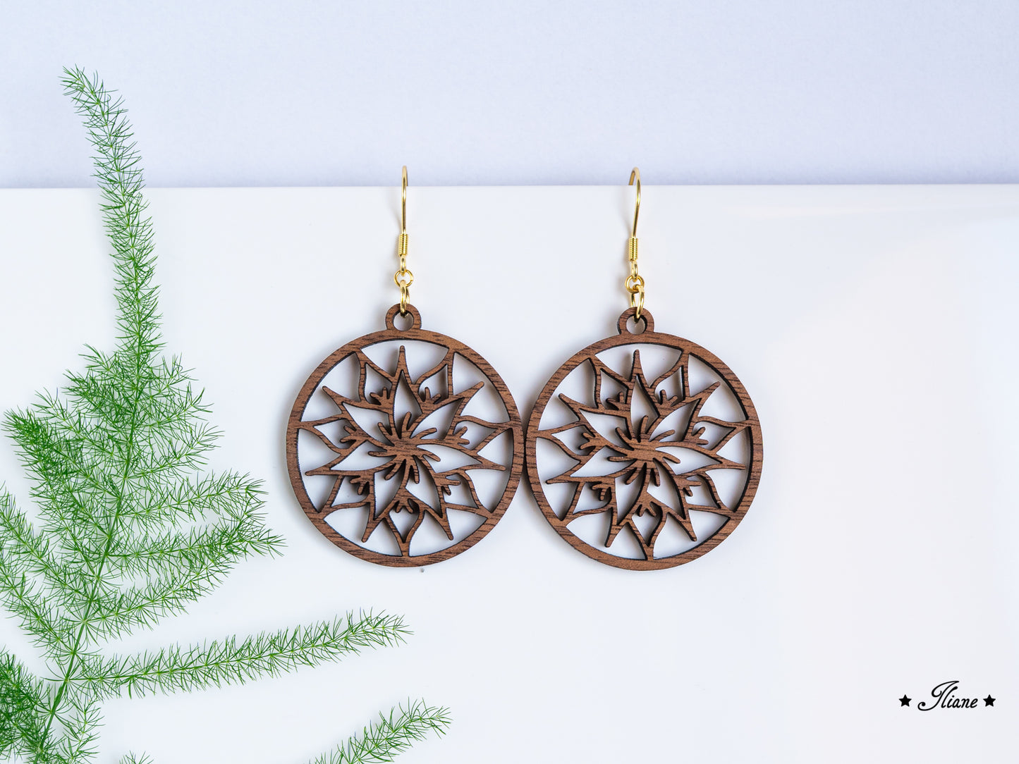 Holzohrringe Mandala Boho rund #5