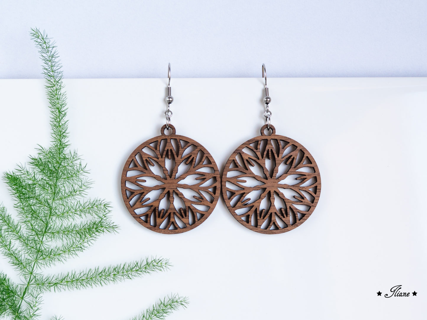 Holzohrringe Mandala Boho rund #7