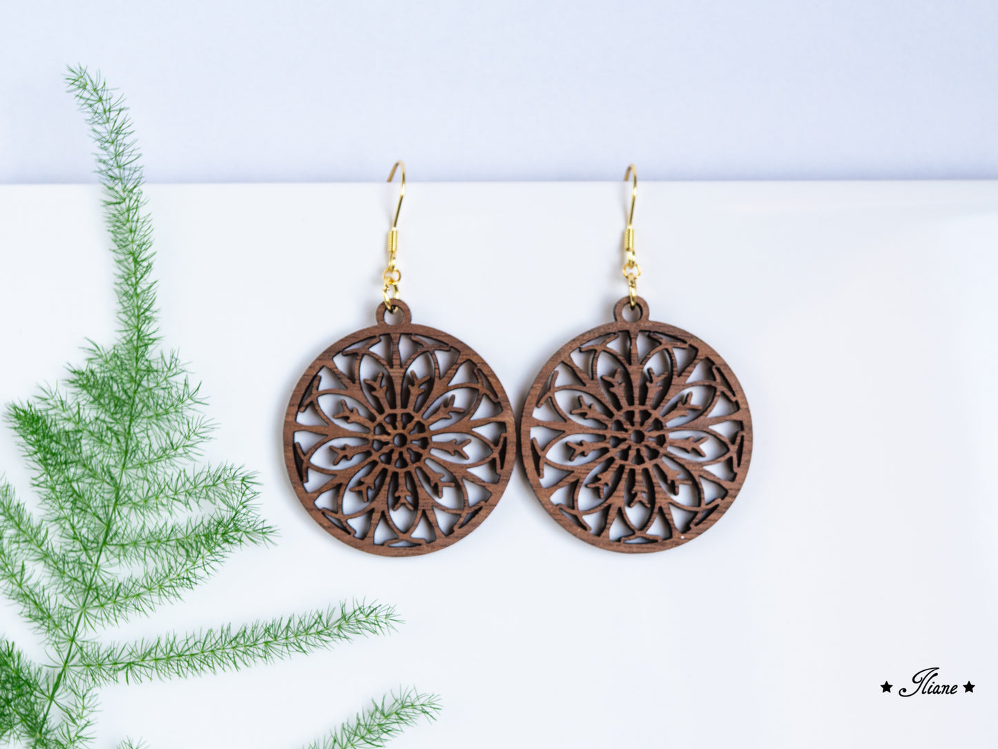 Holzohrringe Mandala Boho rund #8