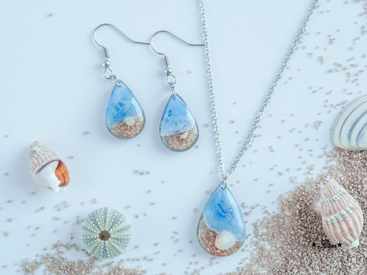 Meeresrauschen 1 - SET mit Strandsand und Muscheln - Edelstahl silber