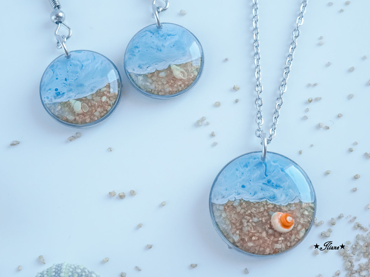 Meeresrauschen 6 - SET mit Strandsand und Muscheln - Edelstahl silber