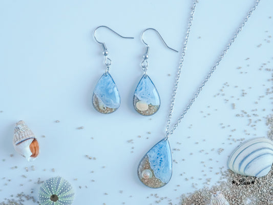 Meeresrauschen 2 - SET mit Strandsand und Muscheln - Edelstahl silber