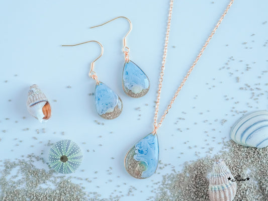 Meeresrauschen 4 - SET mit Strandsand und Muscheln - Edelstahl gold