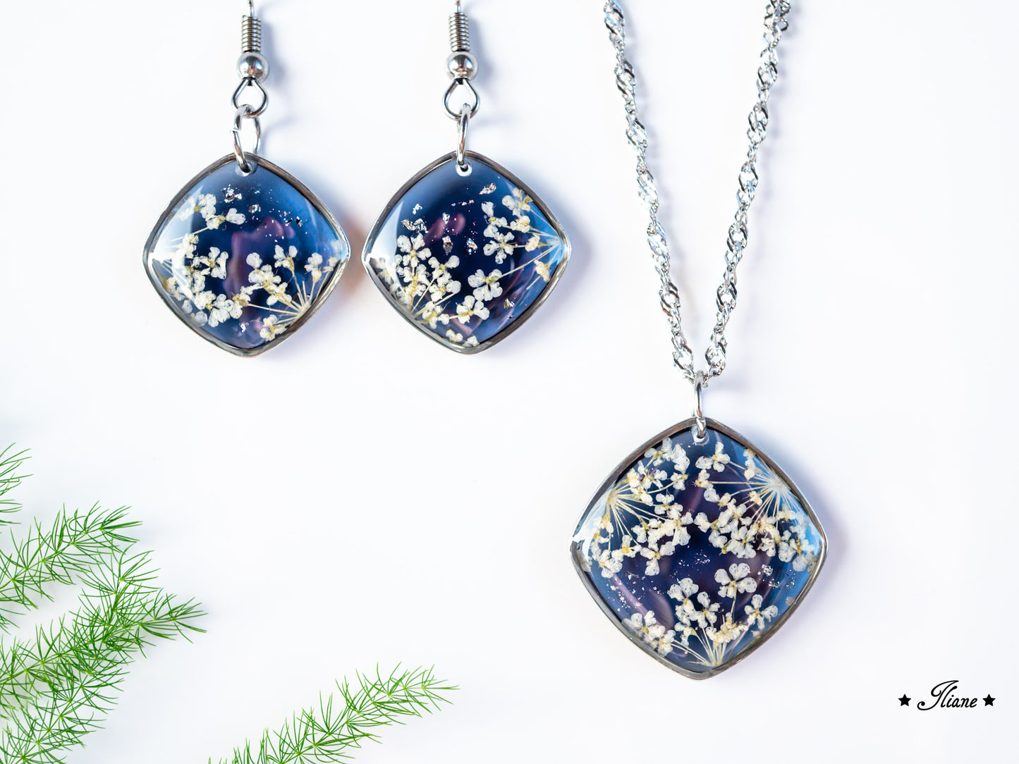 Doldenblüten onyx - SET Edelstahl silber 0873