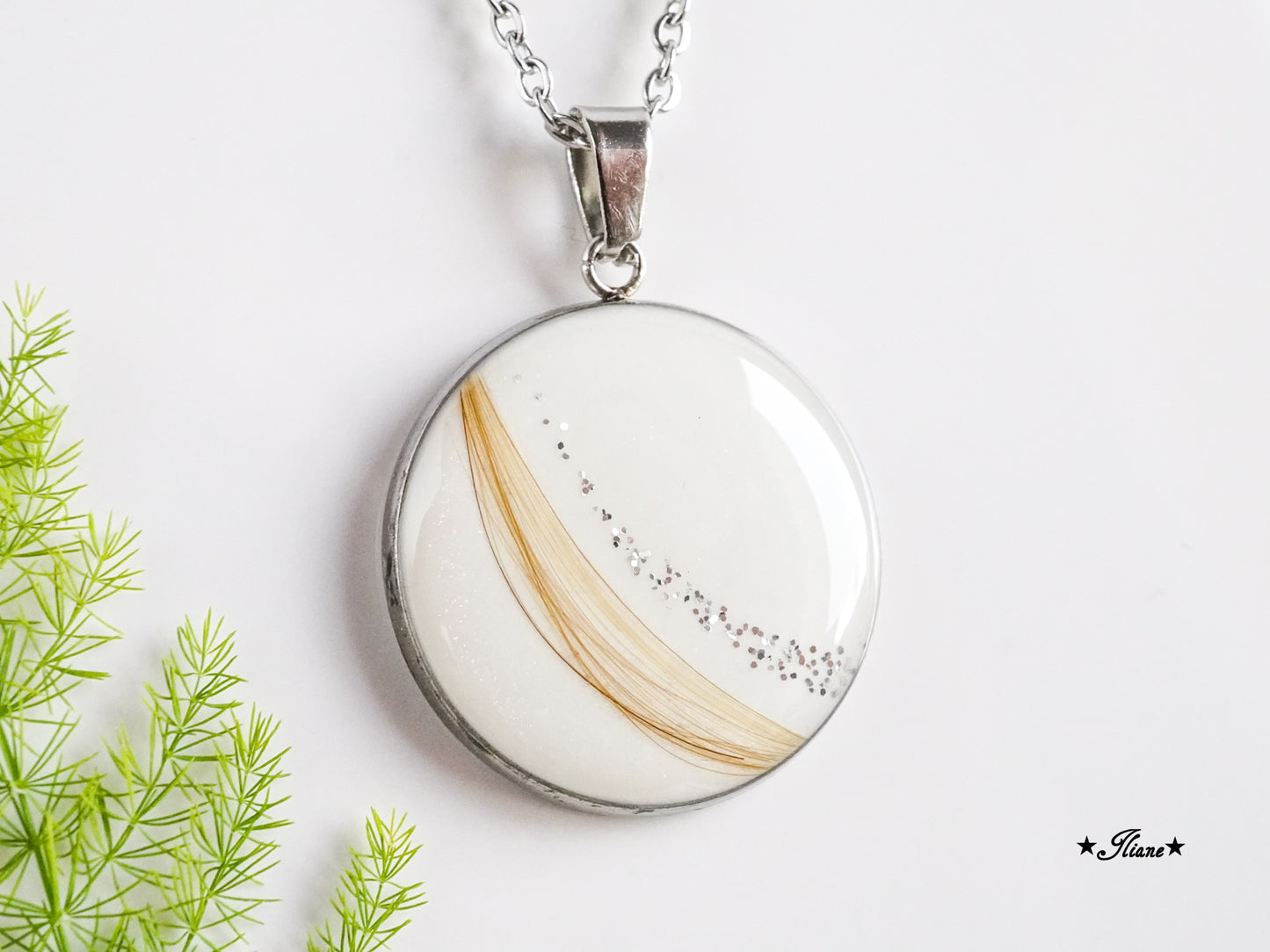 Dein persönliches Erinnerungsschmuckstück mit Haaren und Glitzer - Kette rund Edelstahl silber, gold oder roségold