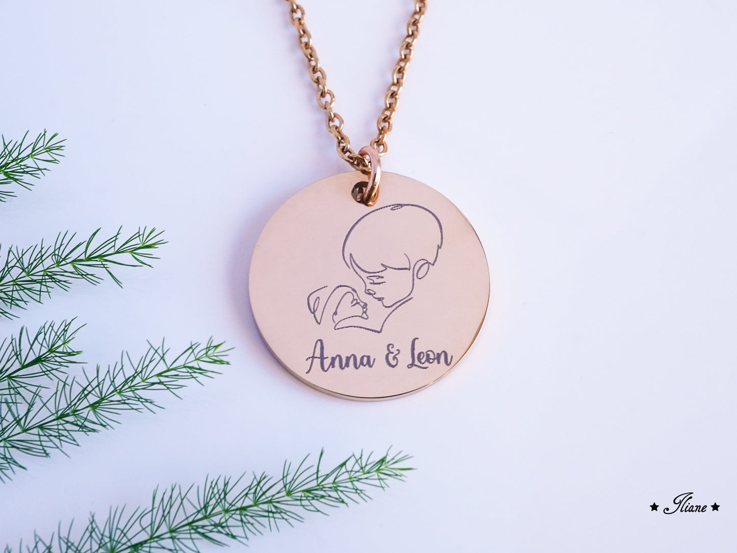 personalisierte Halskette - Line Art zwei Kinder mit Namen - Edelstahl silber, gold oder roségoldfarben