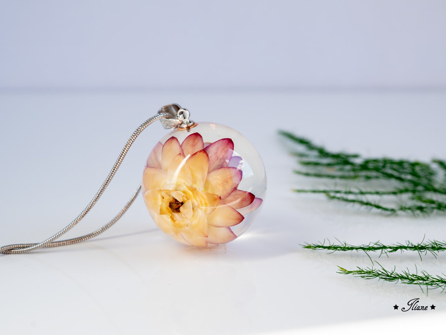 Kette Kugel mit Strohblume - silber 0844
