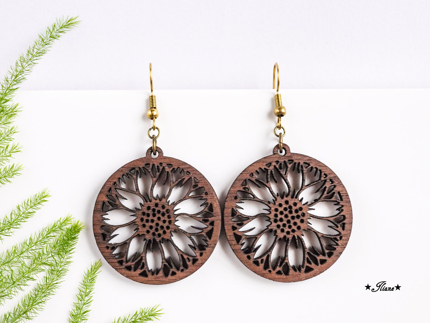 Holzohrringe Sonnenblume Boho rund