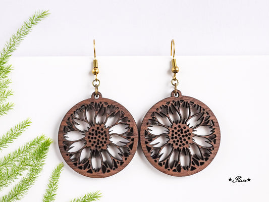 Holzohrringe Sonnenblume Boho rund