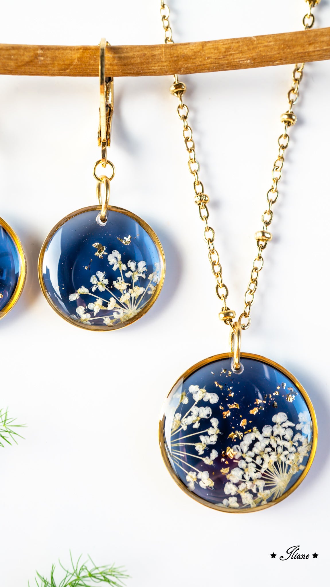 Doldenblüten onyx - SET Edelstahl gold 0882