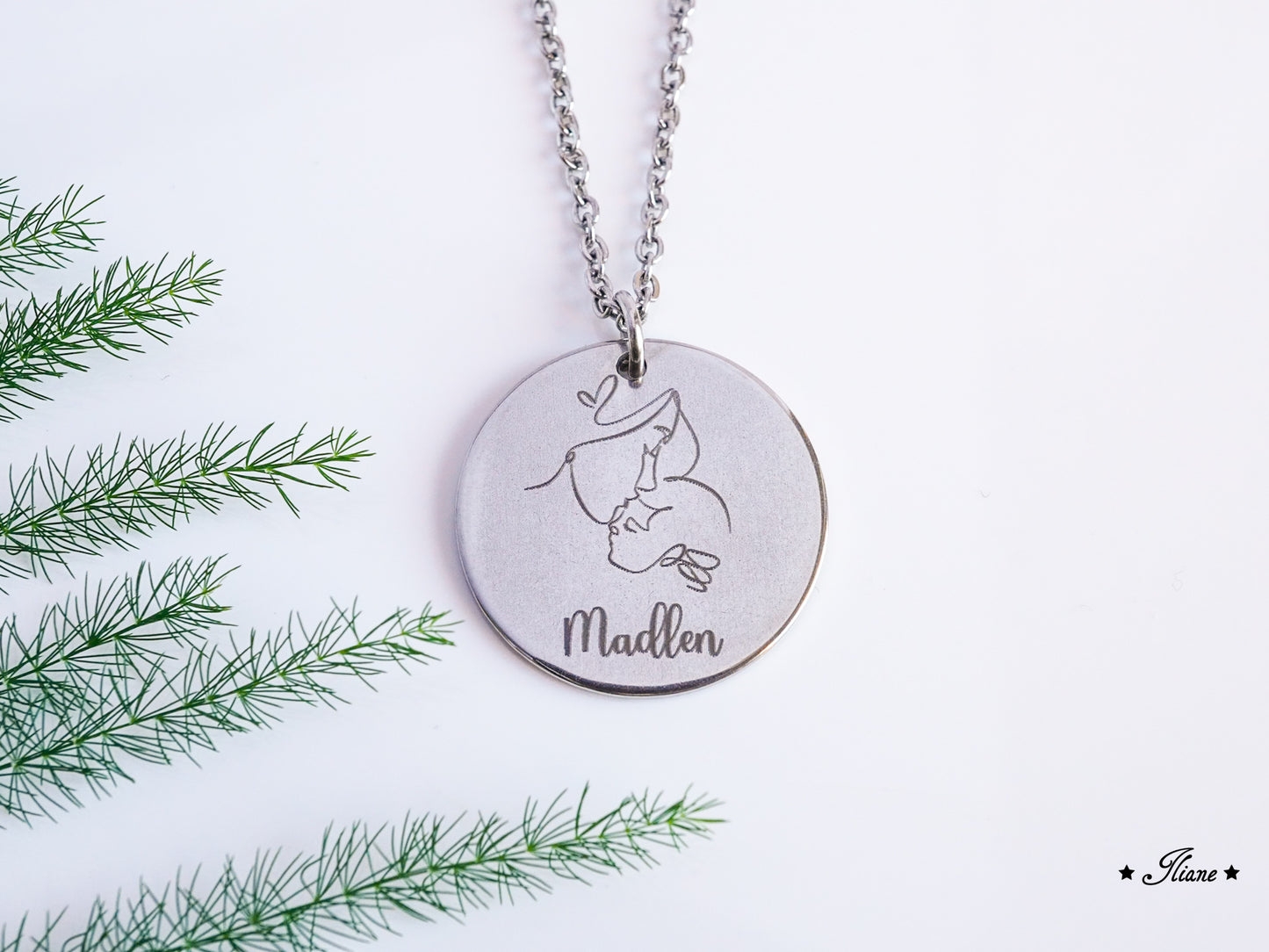 personalisierte Halskette - Line Art Kind mit Namen - Edelstahl silber, gold oder roségoldfarben