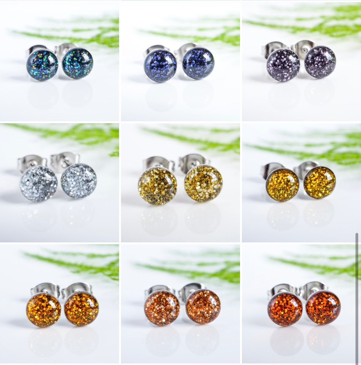 30 Farben - Ohrstecker aus Edelstahl mit Glitzer