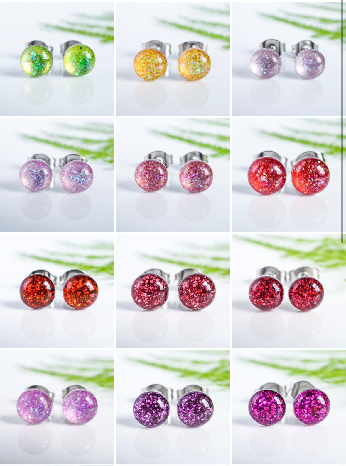 30 Farben - Ohrstecker aus Edelstahl mit Glitzer