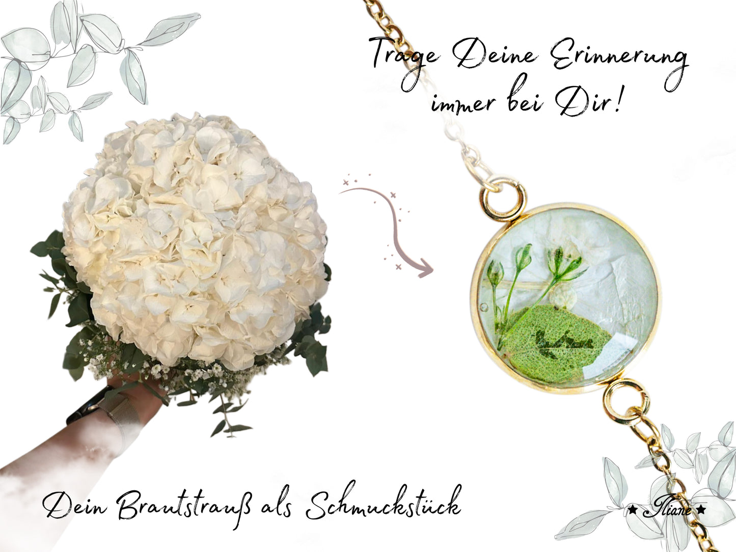 Dein persönliches Erinnerungsschmuckstück aus Deinem Brautstrauß - Armband - Edelstahl silber, gold oder roségold